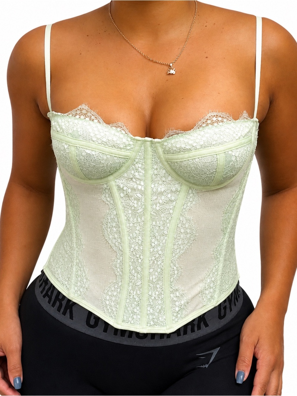 Soft Form From Fire Mint Lace Corset Bustier Y2K Coquette Fairy Top Medium